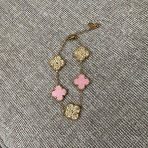 Gold and Pink Clover Charm Bracelet